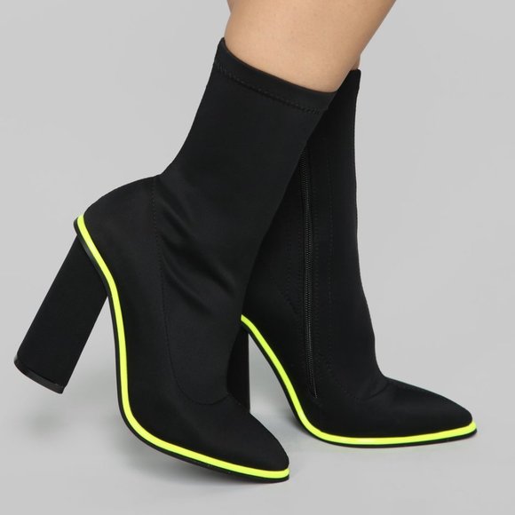 Fashion Nova Shoes - With Attitude Booties- Black/Neon